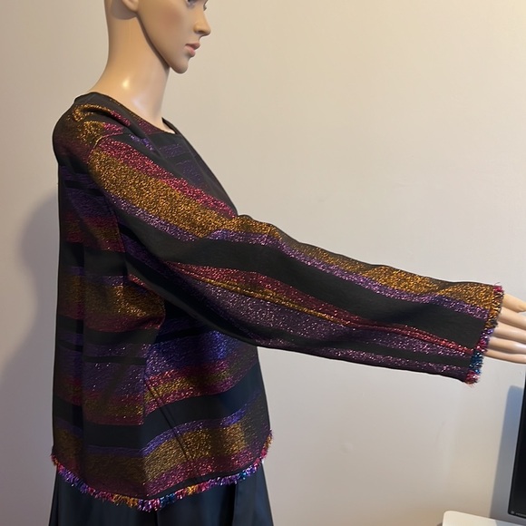 Diane Von Furstenberg Metallic Striped Long Sleeve Sweatshirt Size M - Picture 5 of 10